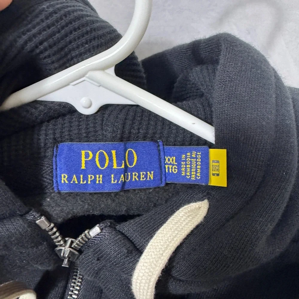 Polo Ralph Lauren Mens Sweatshirt Black Fleece Full Zip Hooded Pony Logo 2XL‎